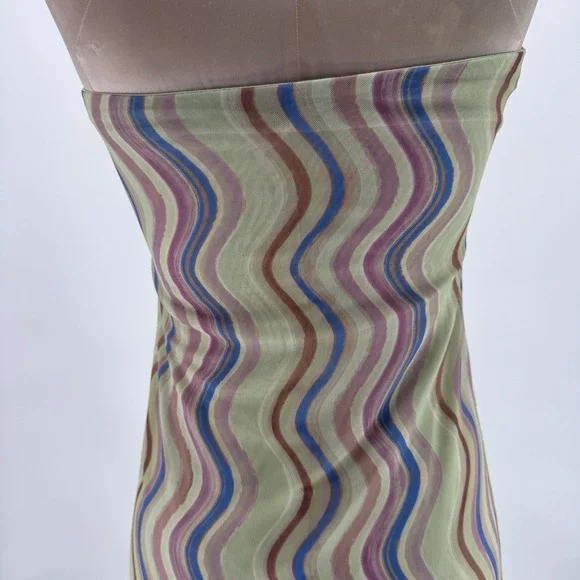 Zara Wavy Print Strapless Tulle Midi Dress Mesh Bodycon Psychedelic Retro M - Picture 6 of 9